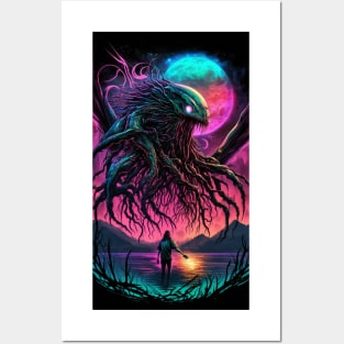 Lovecraftian Monster Floating In The Sky Posters and Art